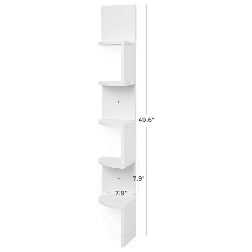 5-Tier Floating Corner Bookshelf - Rustic White