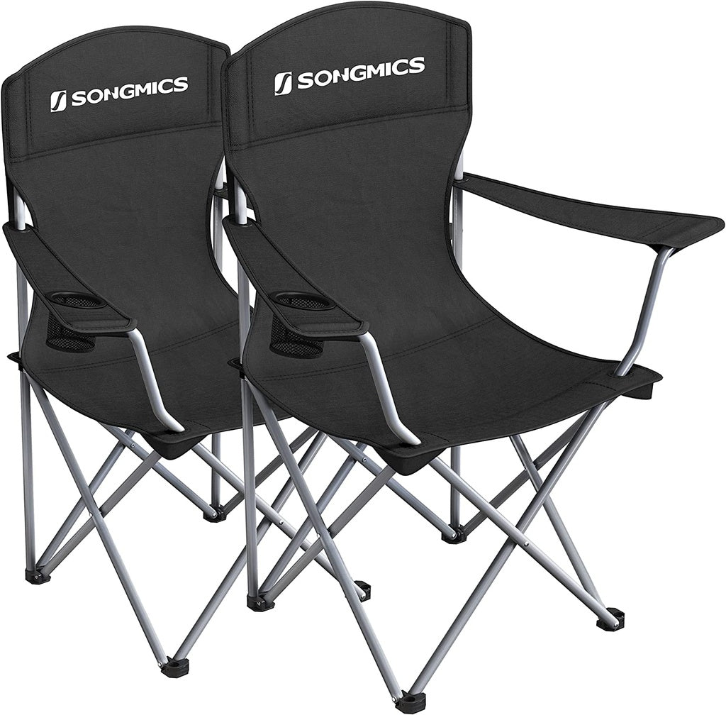 Set of 2 Folding Camping Outdoor Chairs - Black