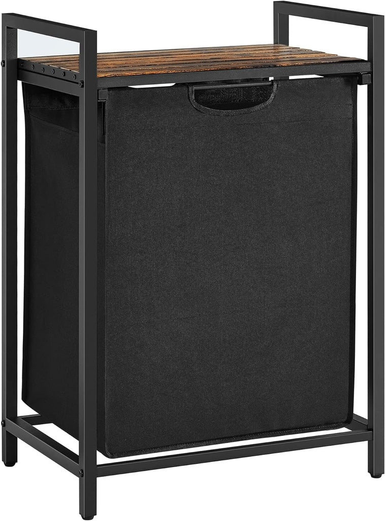 65L Laundry Hamper with Shelf- Rustic Brown and Black