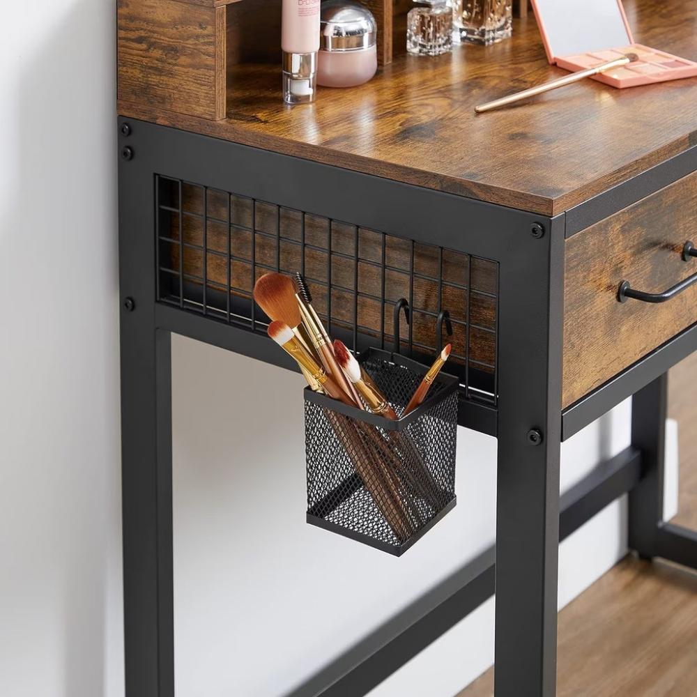 Dresser Table with Trifold Mirror - Rustic Brown and Black