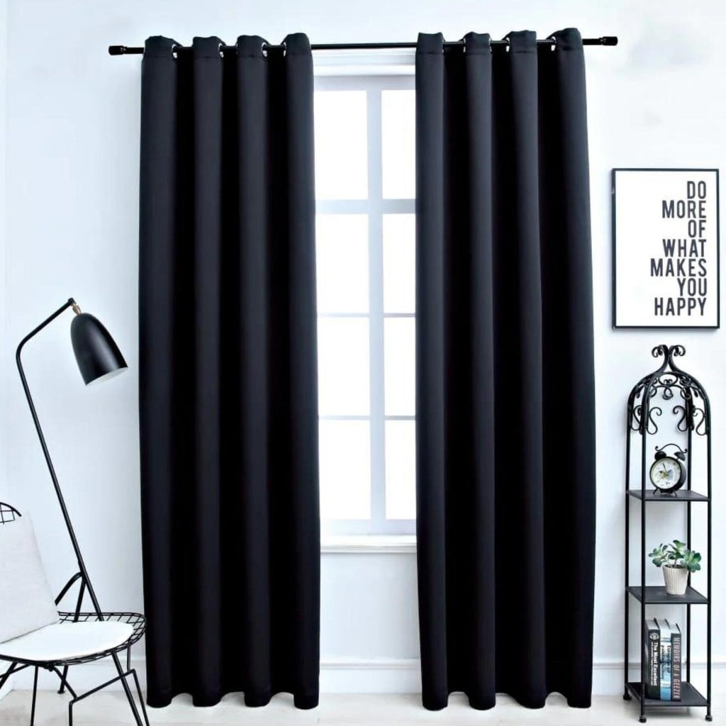 Set of 2 Thermal Insulated Blackout Window Curtains W132cm x D213cm - Black