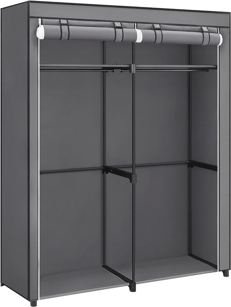 Clothes Storage Wardrobe with 2 Clothes Rails - Grey