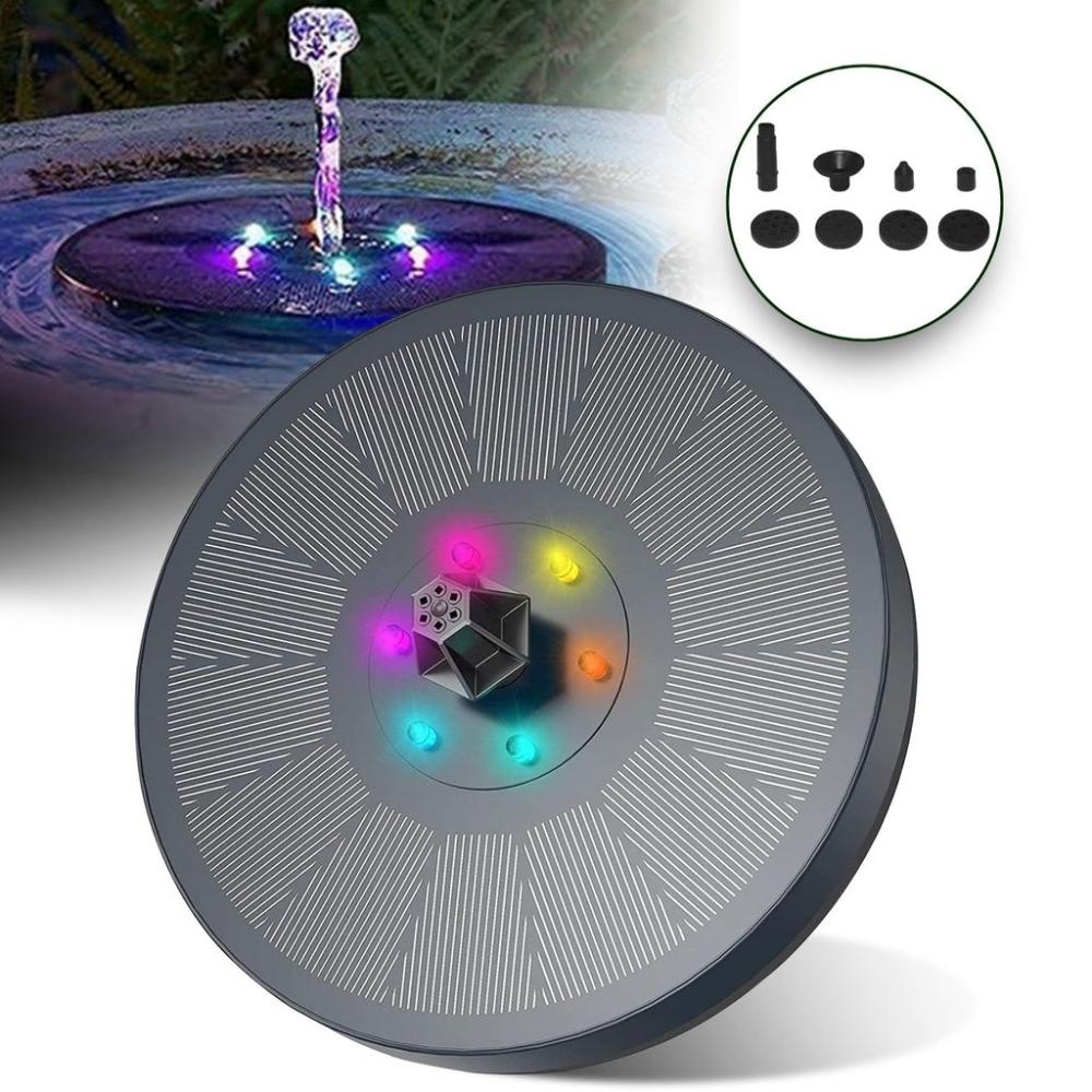 Solar Fountain Water Pump for Bird Bath with Color LED Lights (Black)