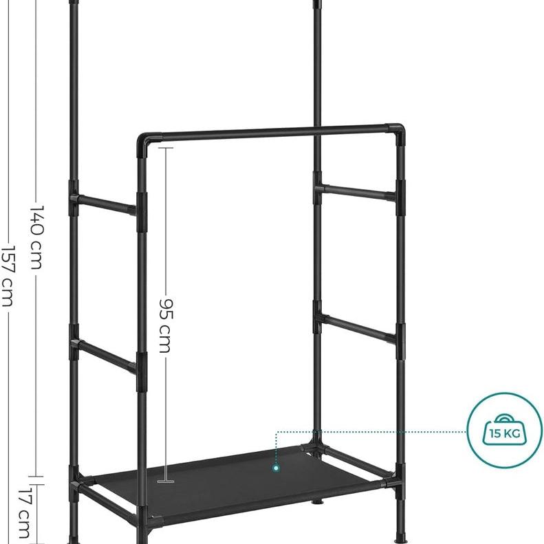 Metal Clothes Rack with 2 Rails Grey