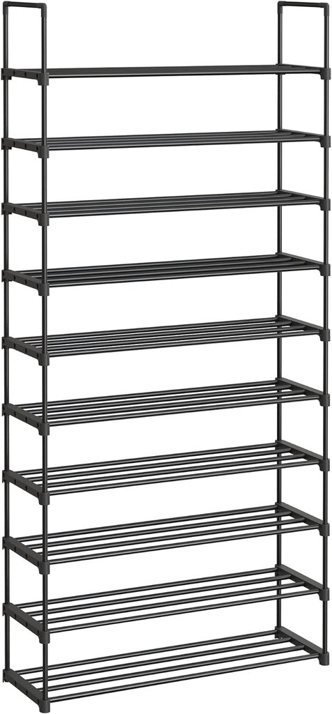 10 Tier Metal Shoe Rack for 50 Pairs of Shoes - Black