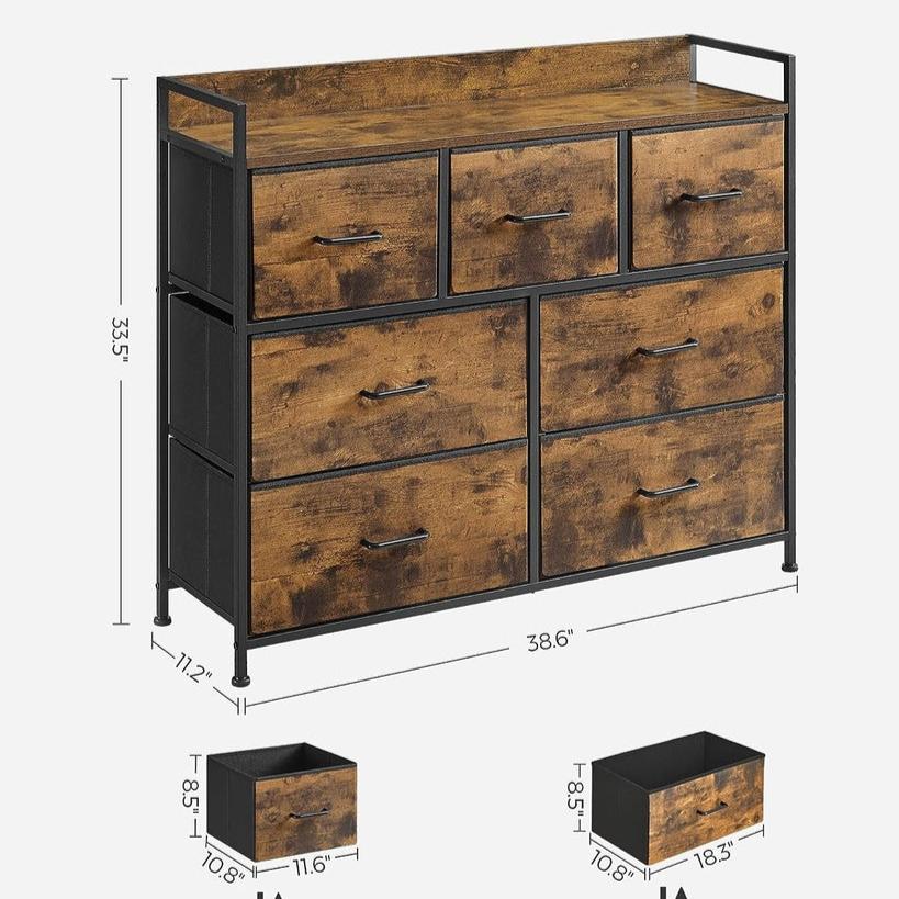 Chest of Drawers Dresser for Bedroom - Rustic Brown and Black