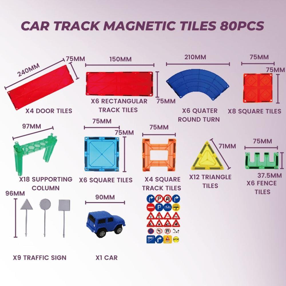 Magnetic Tiles Race Car Track - 80pcs