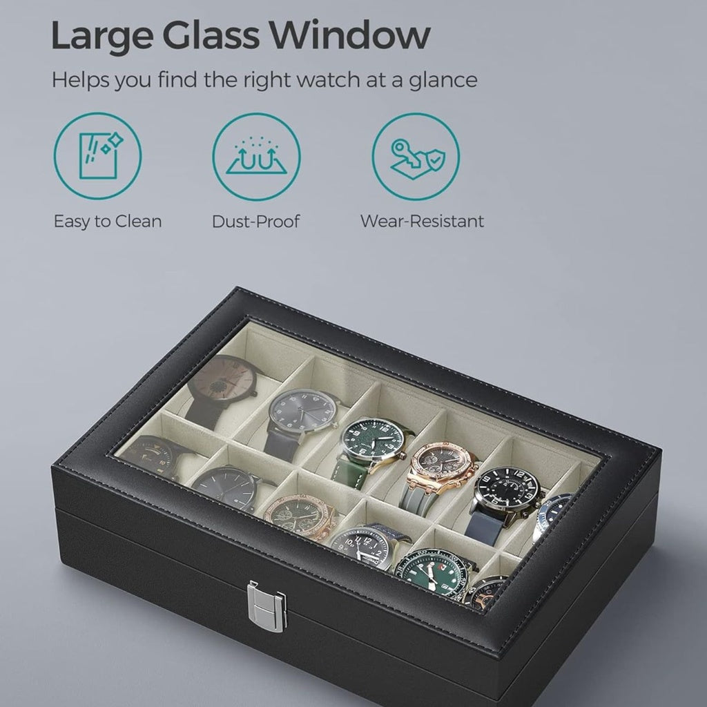 12 Slots Watch Box with Glass Lid