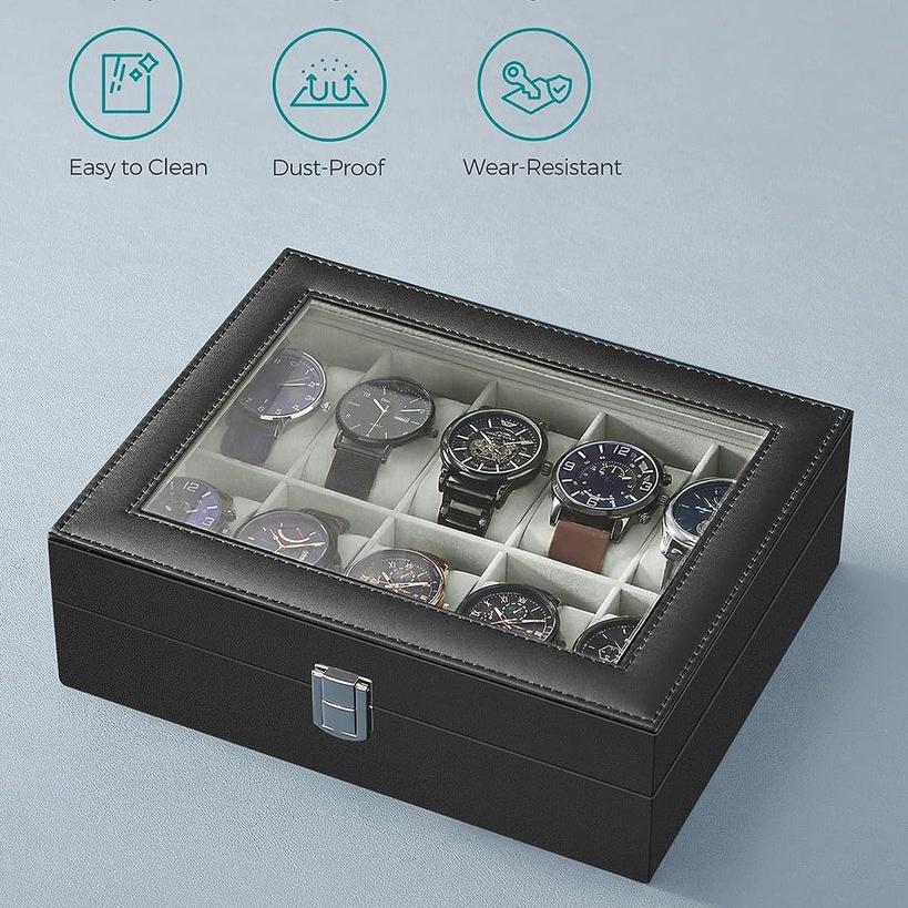 Watch Box for 10 Watches with Glass Lid