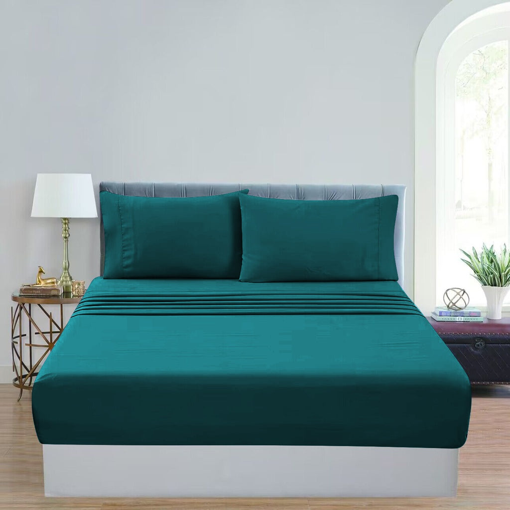 1000 Thread Count Ultra Soft Microfiber 4 Pcs Bed Sheet Set - King Single (Teal)