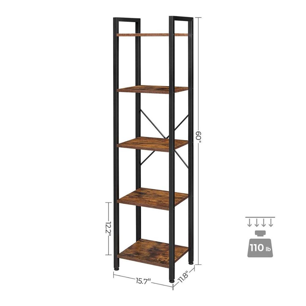 Hallway 5 Tier Bookshelf - Rustic Brown and Black