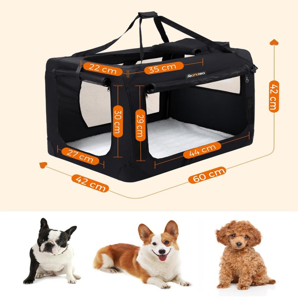 Folding Fabric Pet Carrier Transport Box 60cm - Black