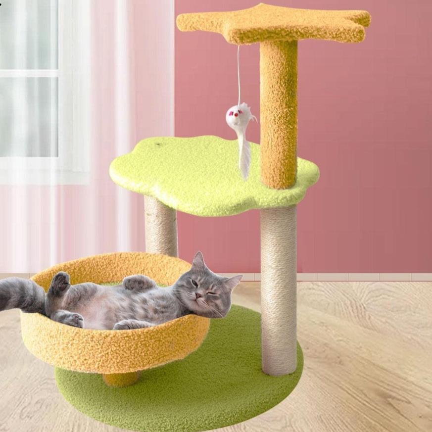 Galaxy Plush Scratching Post Cat Tree Yellow Green - 75cms