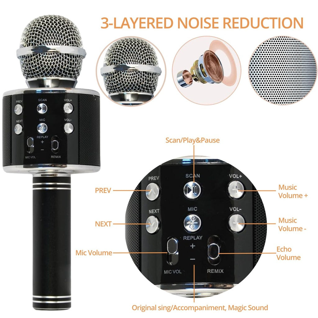 4 in 1 Wireless Bluetooth Karaoke Microphone with Record Function (Black)