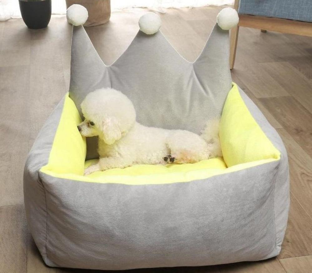 Pet Bed Crown Shape (Medium - Grey & Yellow)