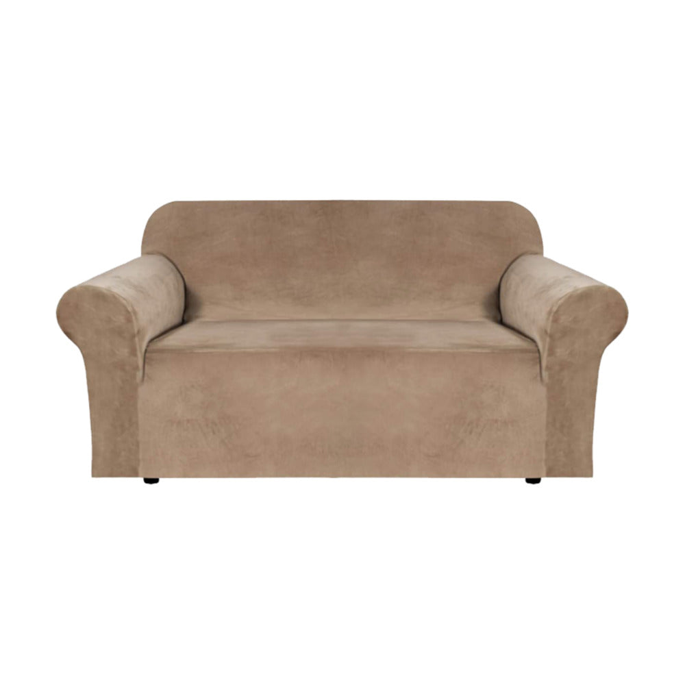 Velvet 2-Seater Sofa Cover (Blush Brown)