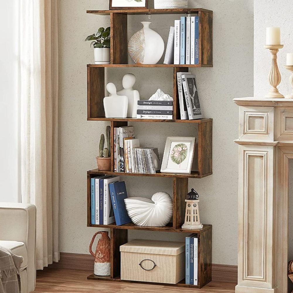 5-Tier Bookshelf Display Shelf and Room Divider - Rustic Brown