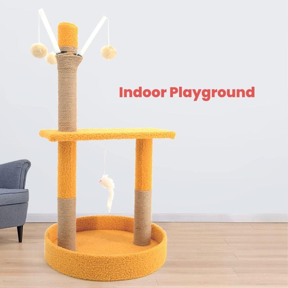 Plush Scratching Post Cat Tree Yellow - 75cms