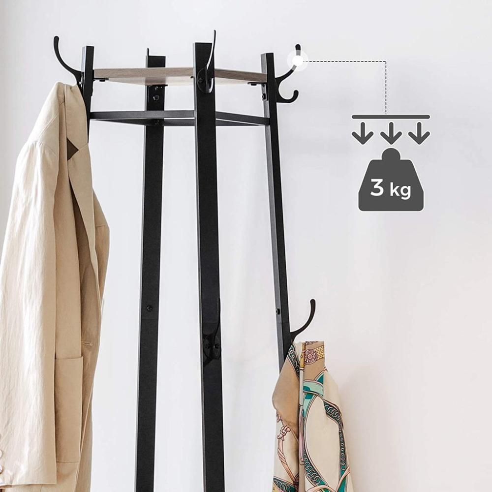 Industrial Greige Coat Rack Stand with 3 Shelves