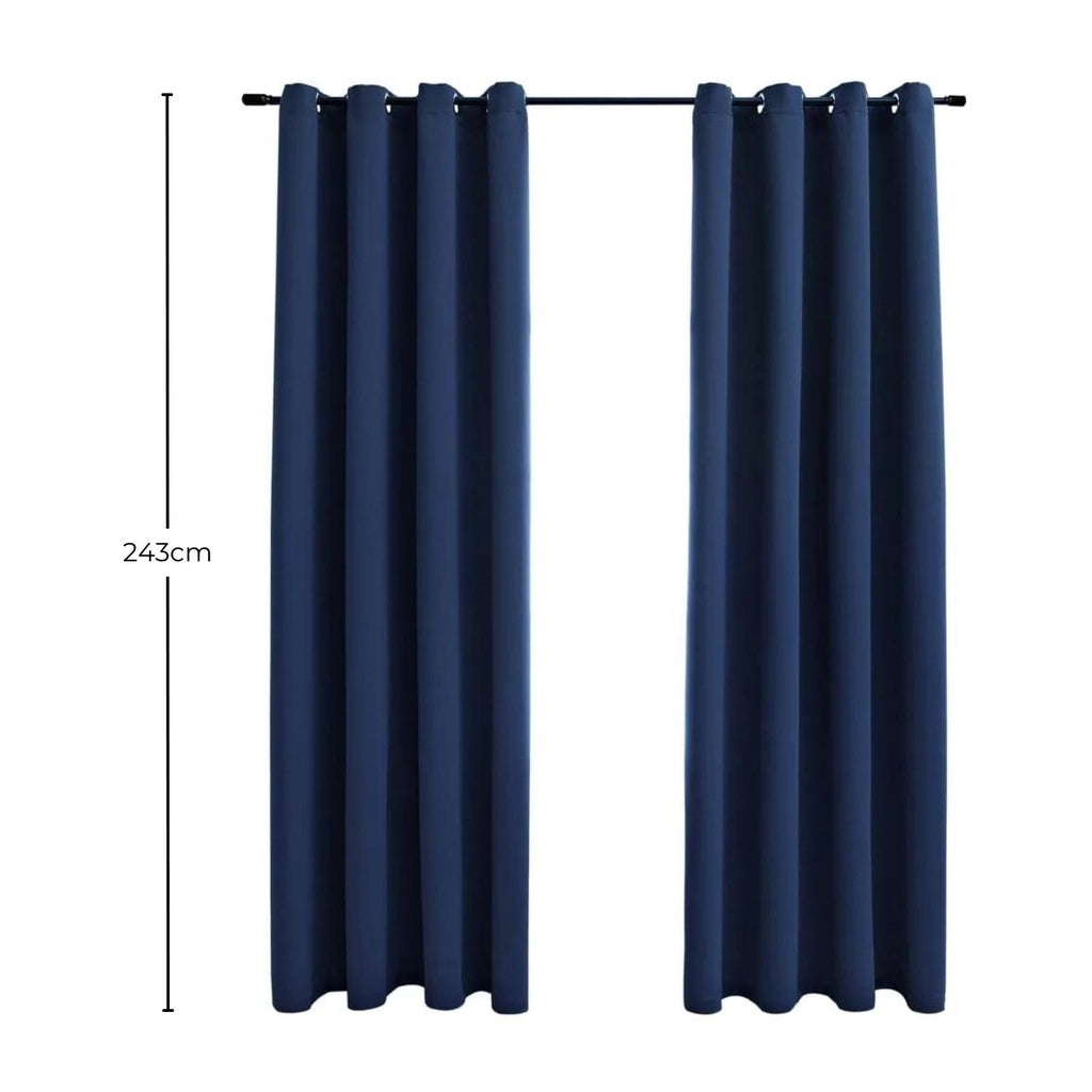 Set of 2 Thermal Insulated Blackout Window Curtains W132cm x D213cm - Dark Blue