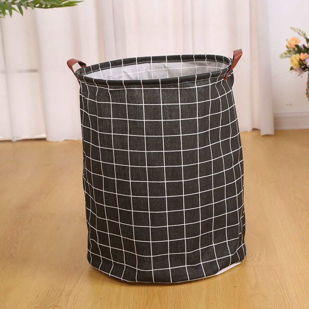 Laundry Basket Round Foldable (Black Square)