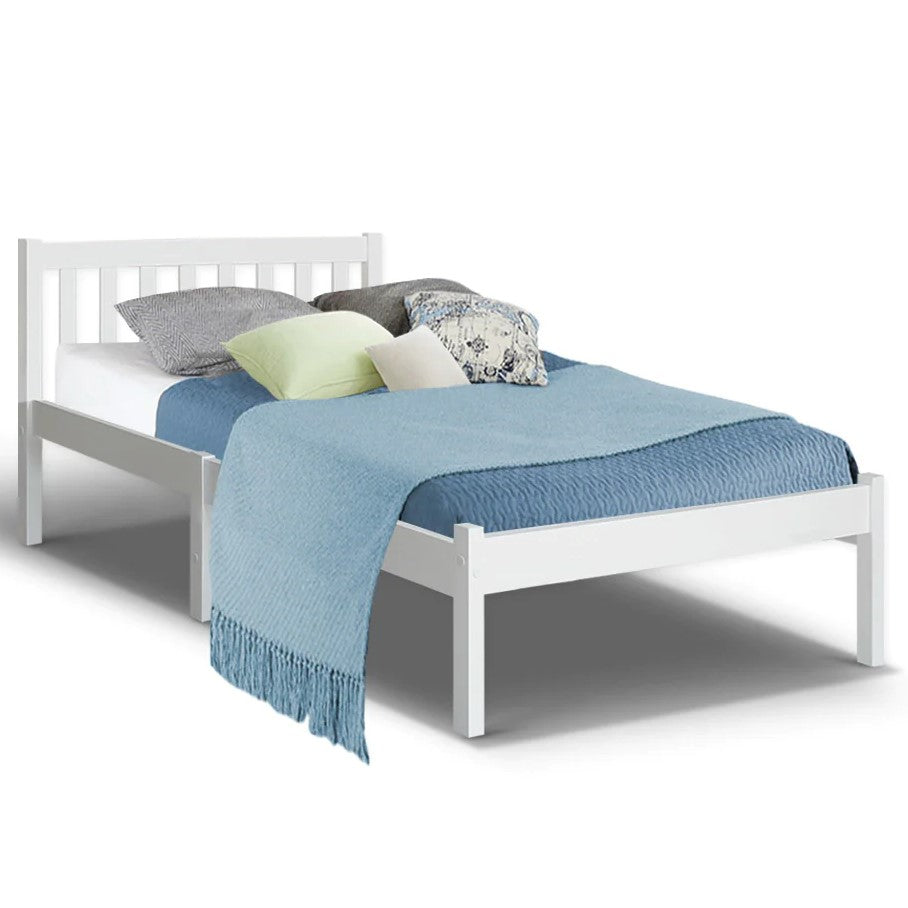 Durable Single Wooden Bed Frame (White)