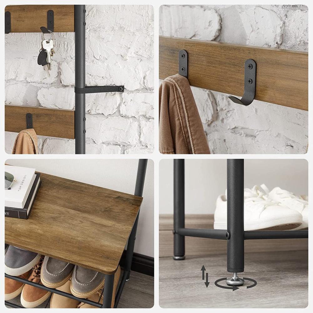 Coat Stand with Shoe Racks - Walnut Brown/Black