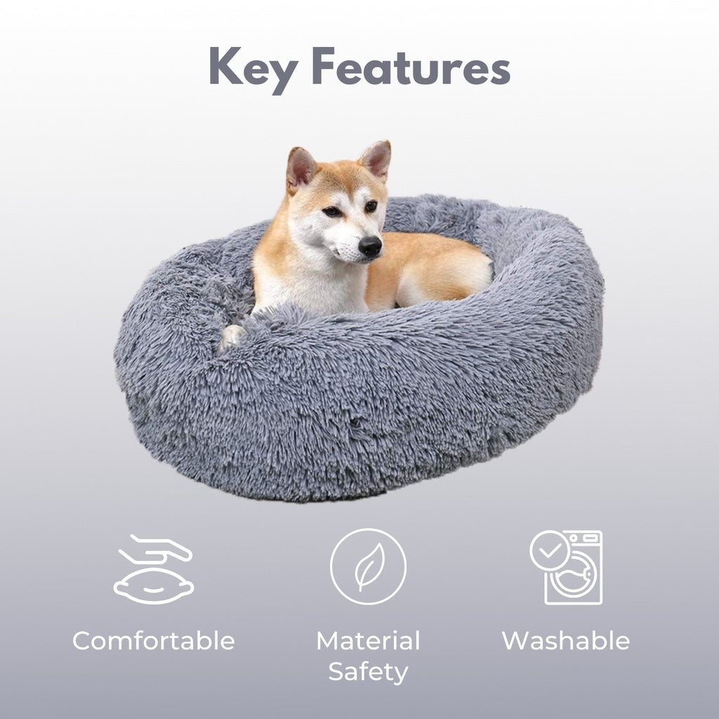 Soft Comfy Plush Pet Bed 80cm (Grey)