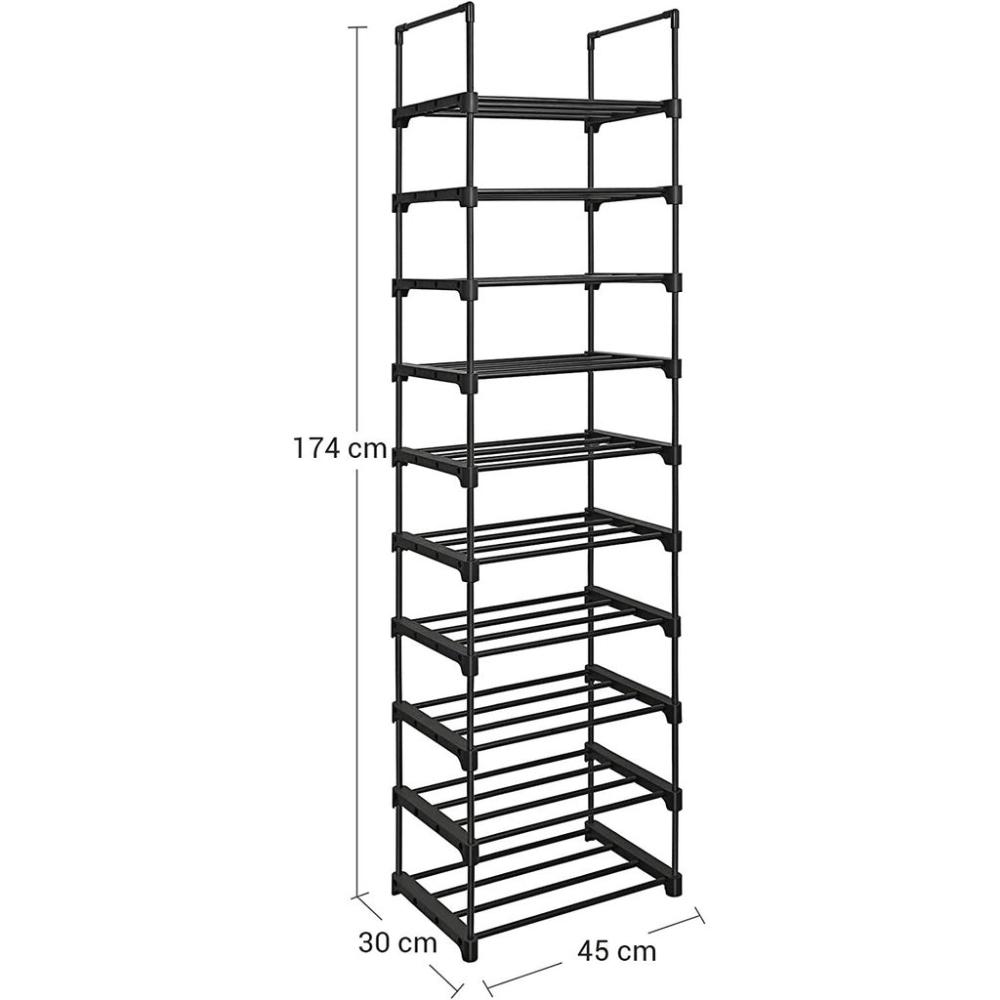 10-Tier Metal Shoe Rack Customizable Design - Black