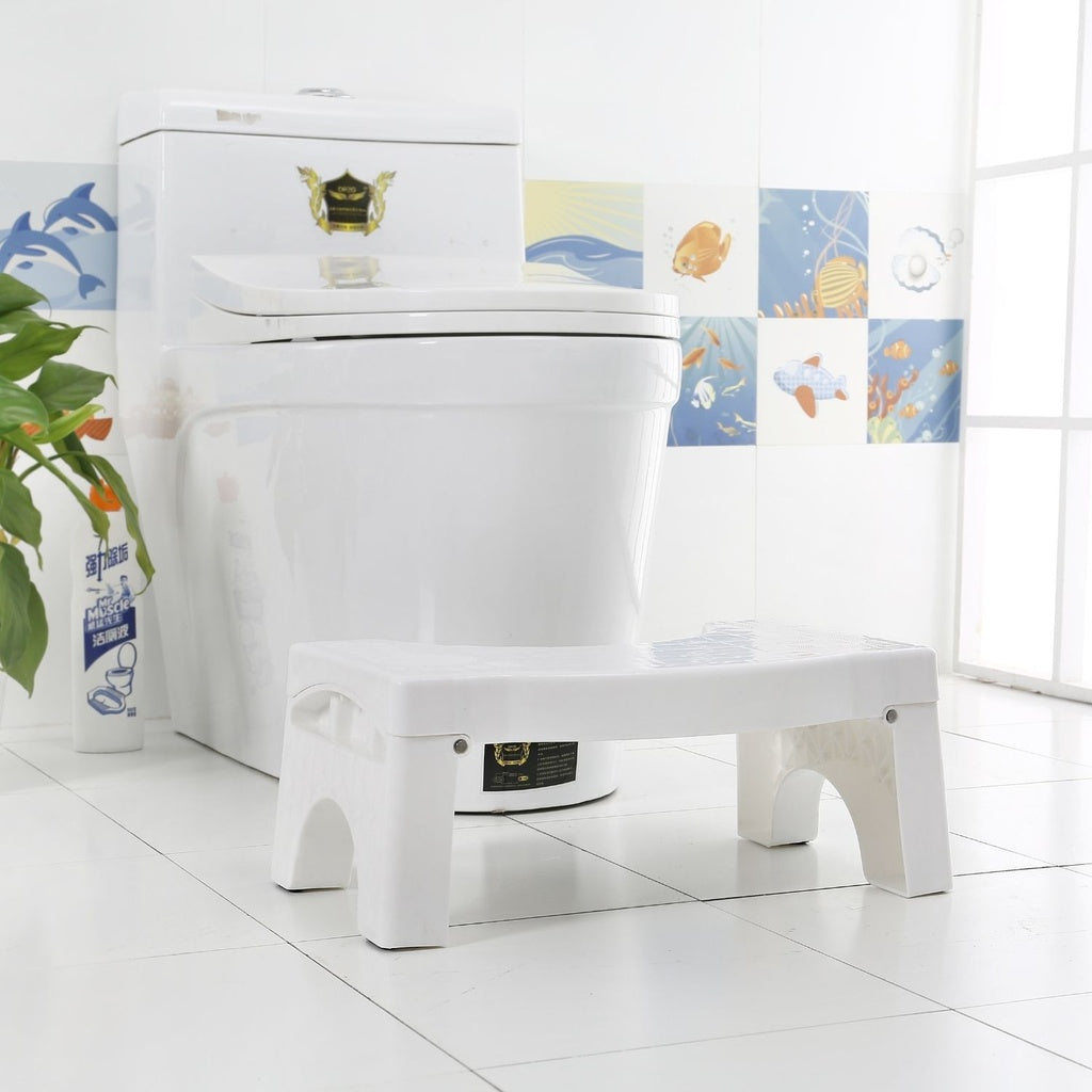 Foldable Toilet Step Stool with Non-Slip Base (White)