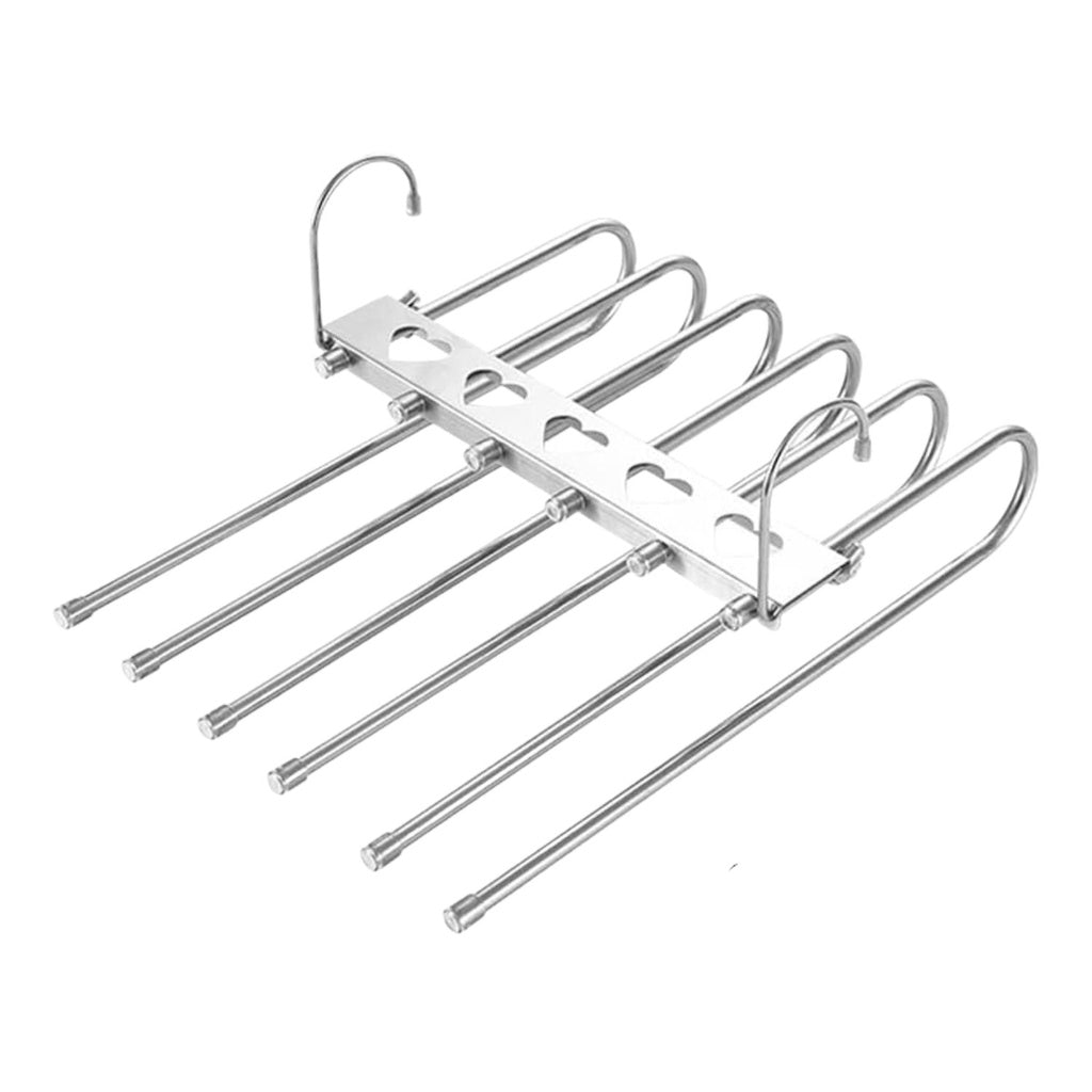 6 in 1 Non-Slip Metal Stainless Steel Hangers Pack of 2 (Silver)