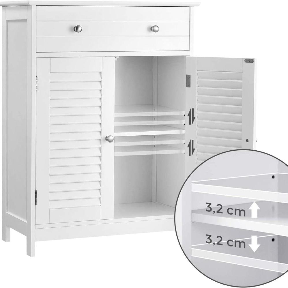 Floor Cabinet with Drawer and 2 Slat Doors White