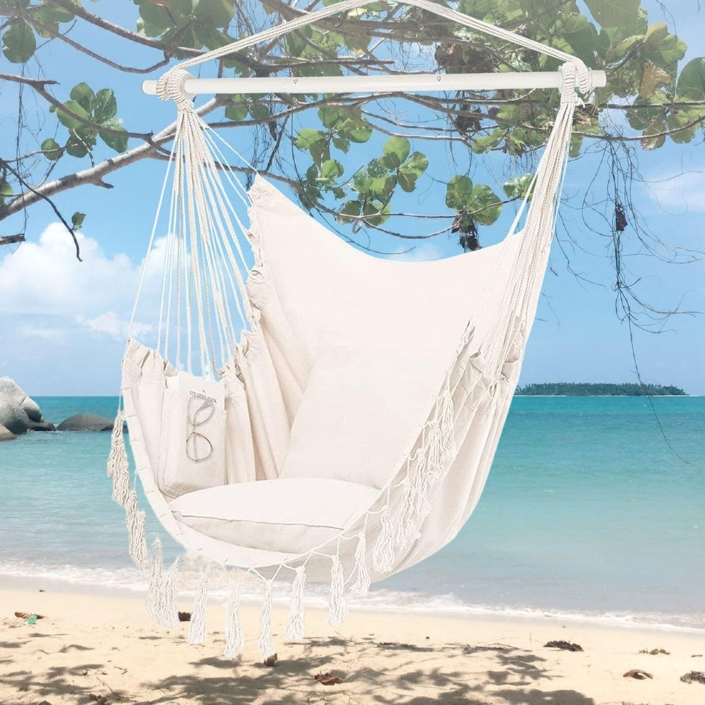 Hammock Chair Swing with Cushion and Pillow - Beige