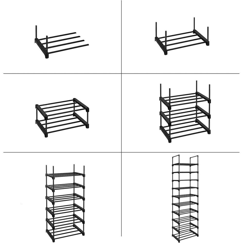 10-Tier Metal Shoe Rack Customizable Design - Black