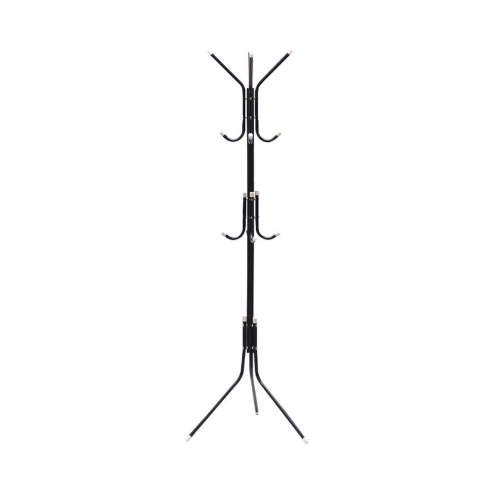 12 Hook Metal Coat Rack Stand with 3-Tier Hat Hanger - Black