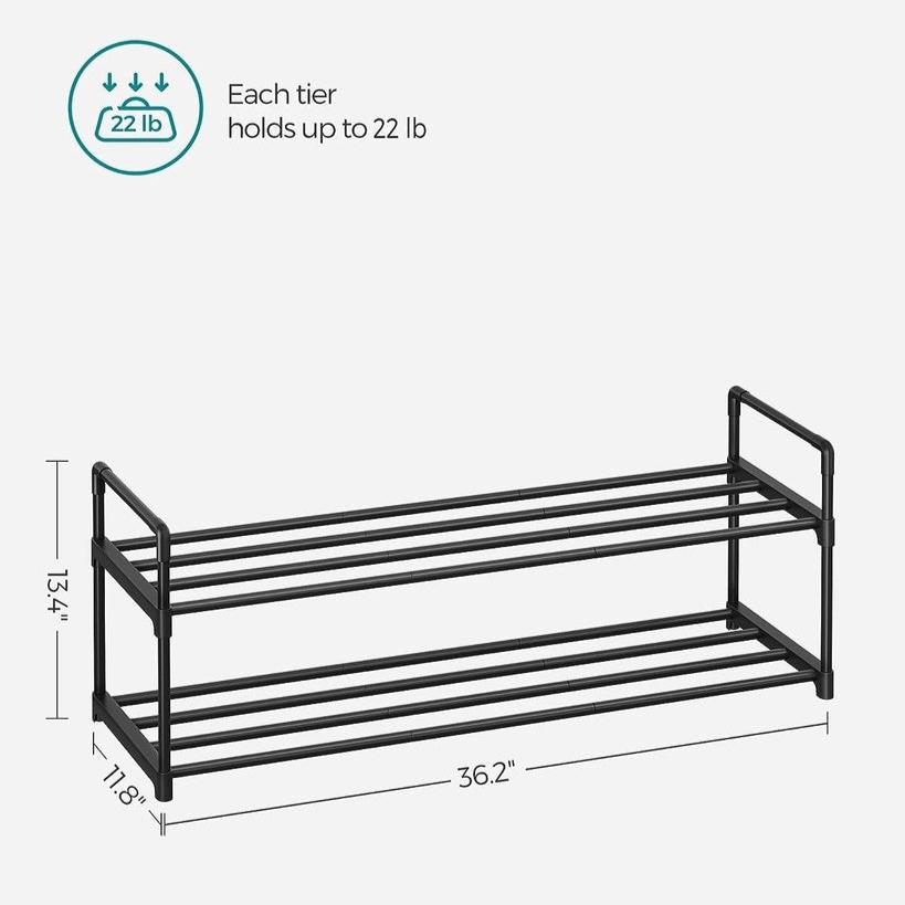 2 Tier Metal Shoe Rack for 10 Pairs of Shoes - Grey