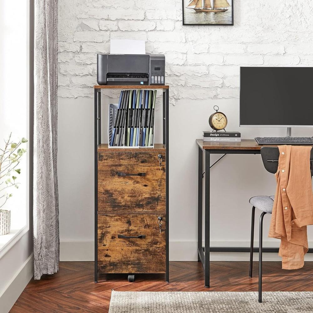 Filing Cabinet with 2 Drawers - Rustic Brown and Black