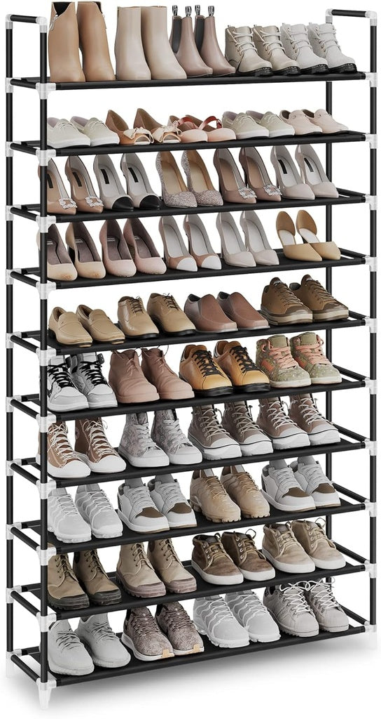 10 Tier Metal Shoe Rack Holds up to 50 Pairs - Black