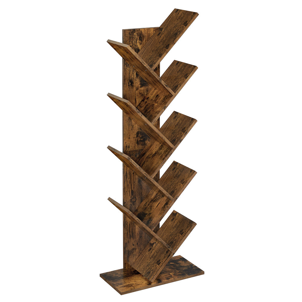 Wooden 8 Tier Tree Bookshelf - Rustic Brown