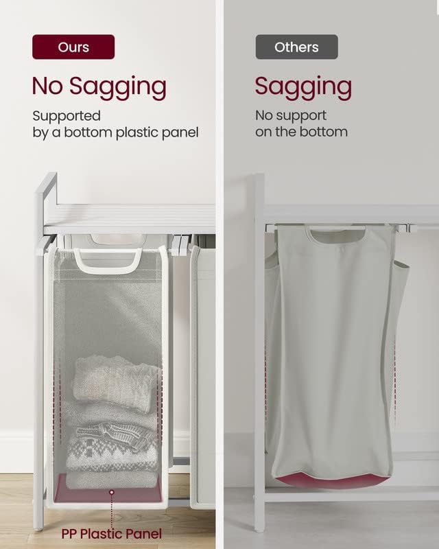 Laundry Hamper with Shelf and Pull-Out Bag - White