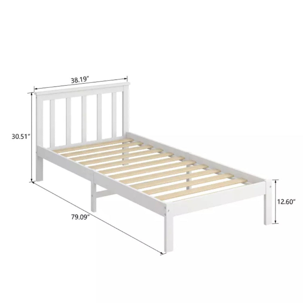 Durable Single Wooden Bed Frame (White)