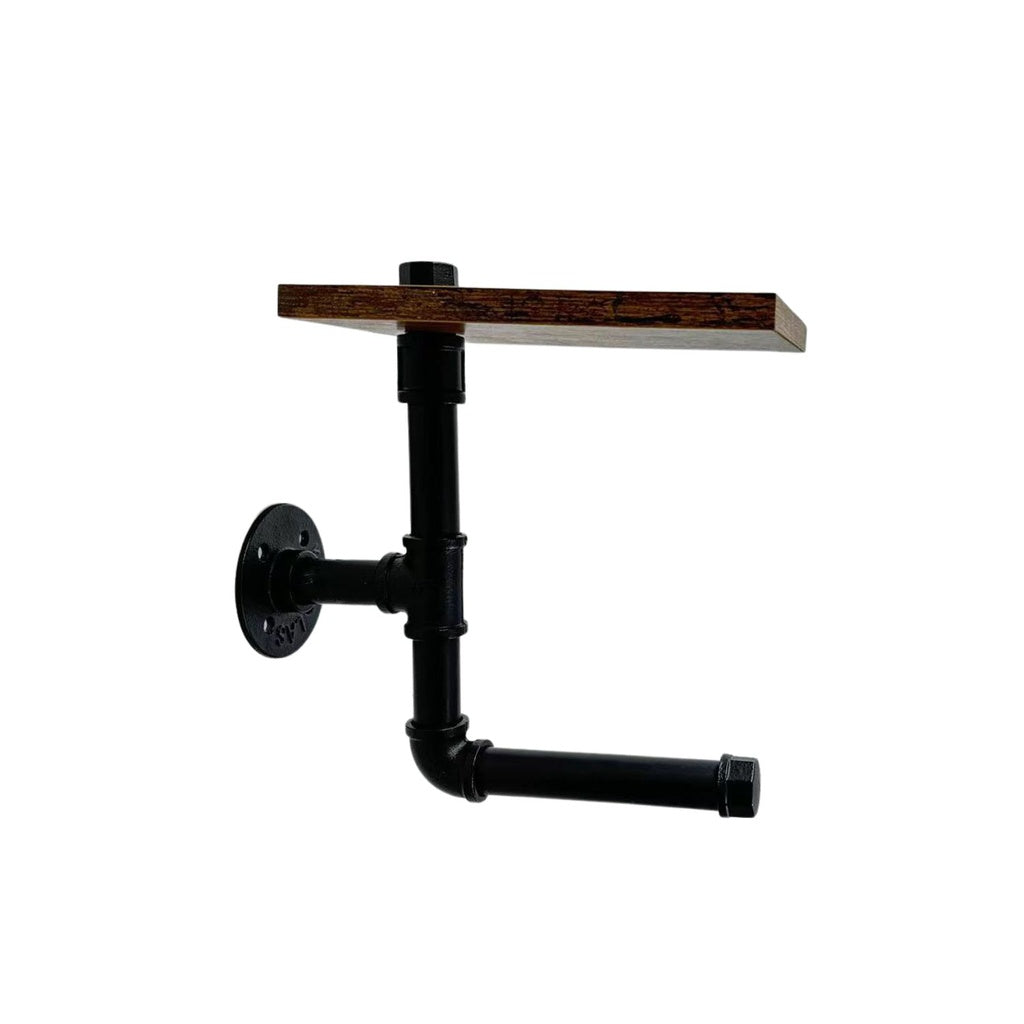 Industrial Pipe Toilet Paper Roll Holder with Phone Shelf