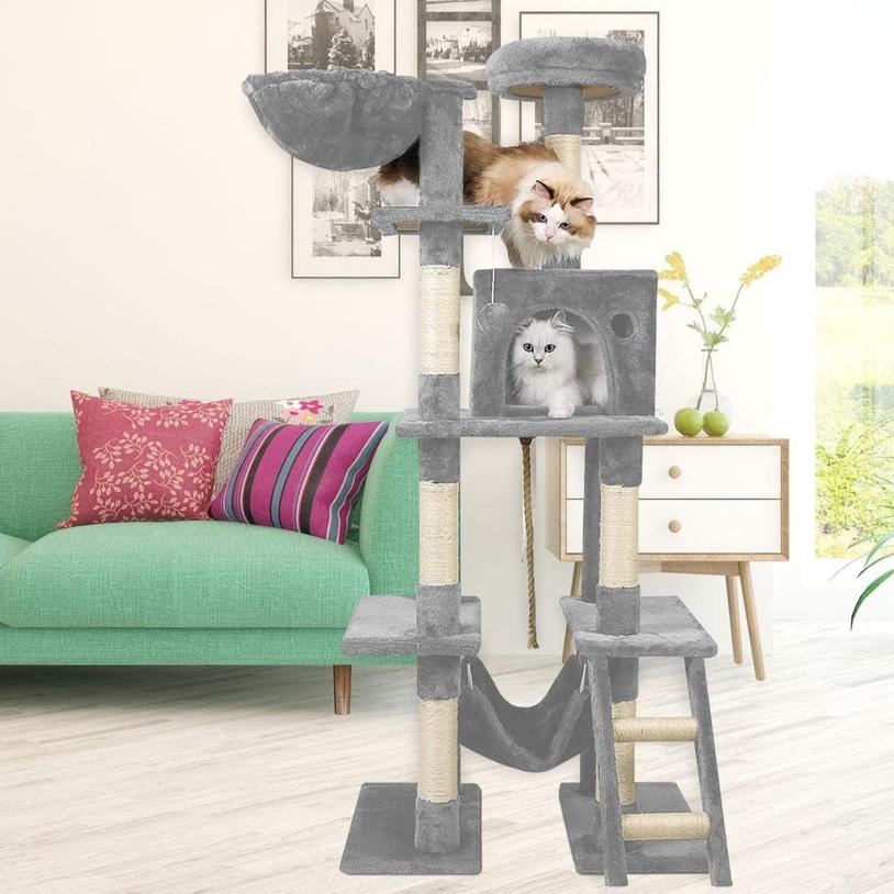 Plush Cat Condo Cat Tree Light Grey - 155cms