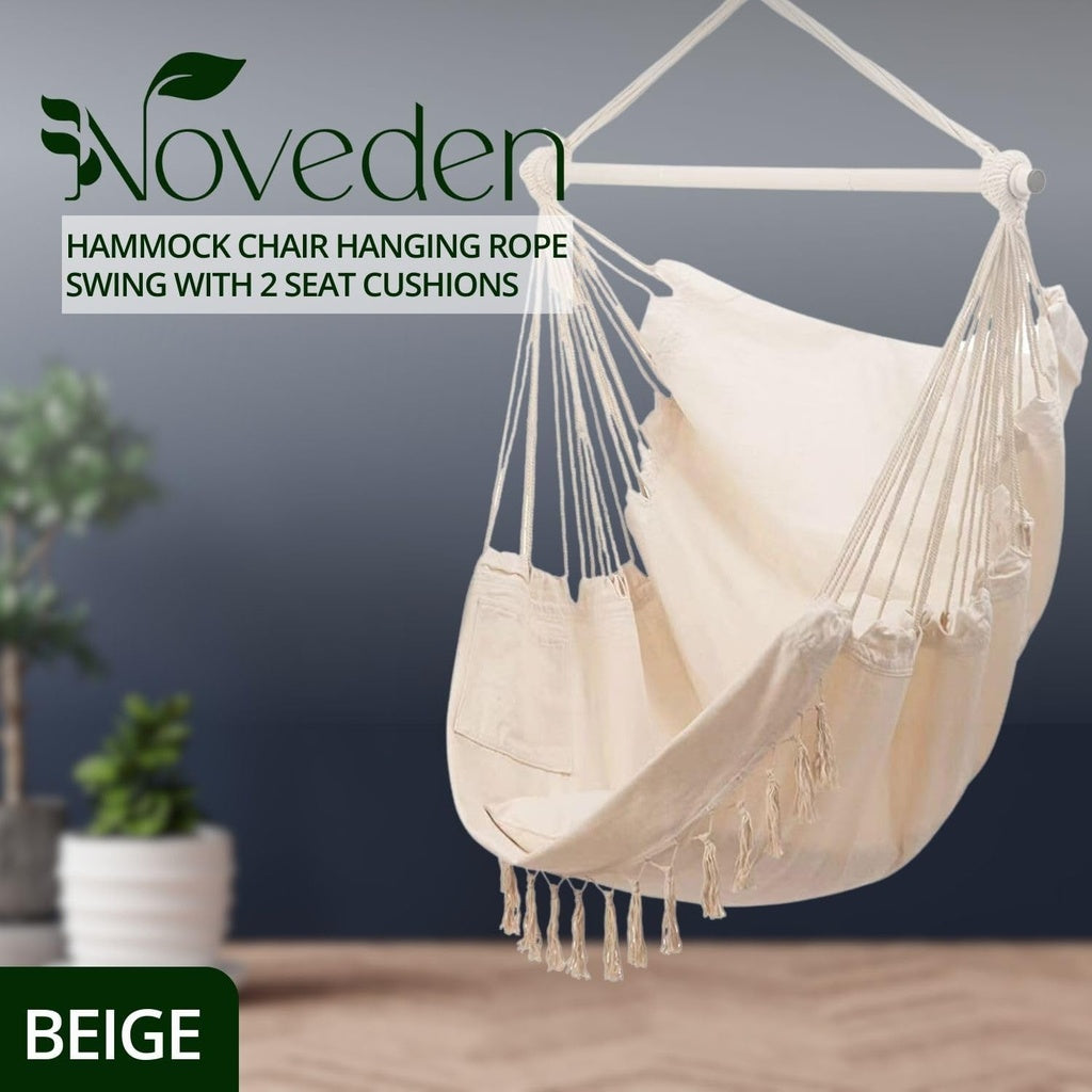 Hammock Chair Swing with Cushion and Pillow - Beige