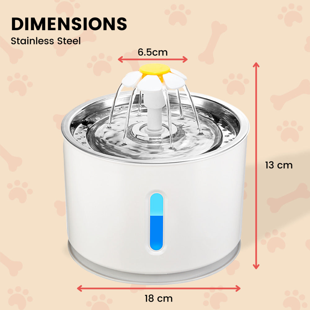 Stainless Steel Top Pet Water Fountain Drinking Dispenser And Filter - Grey