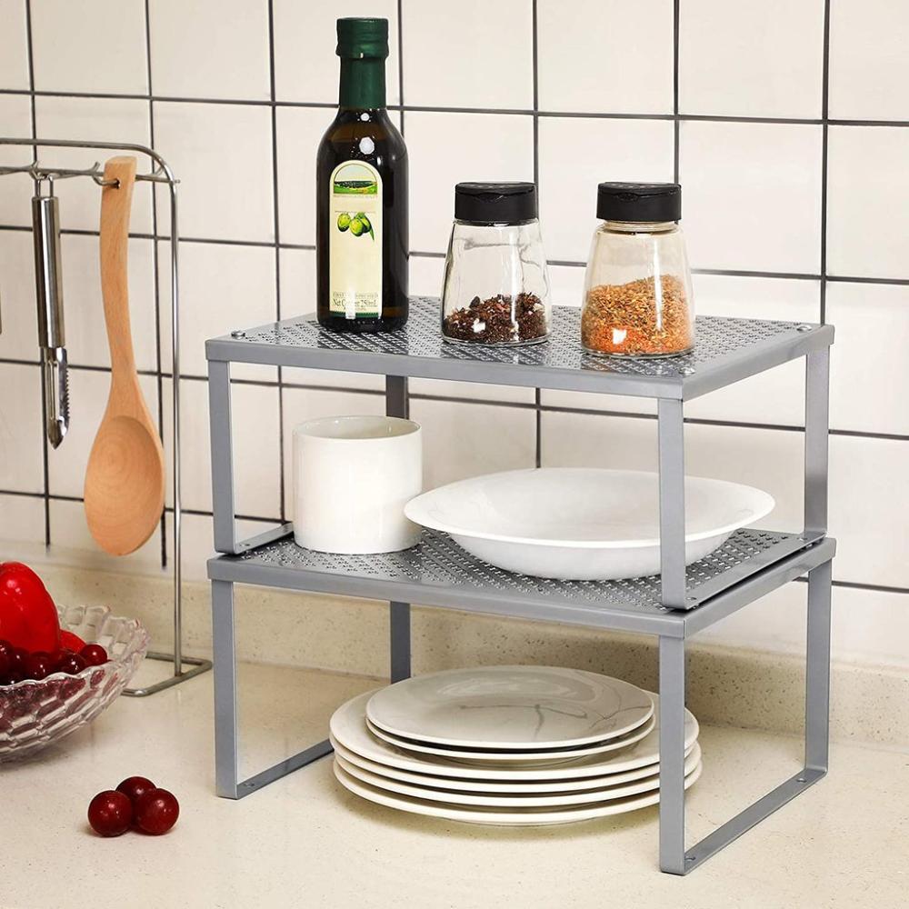 Metal Kitchen Cabinet Shelf Organizers Set of 2 - Silver