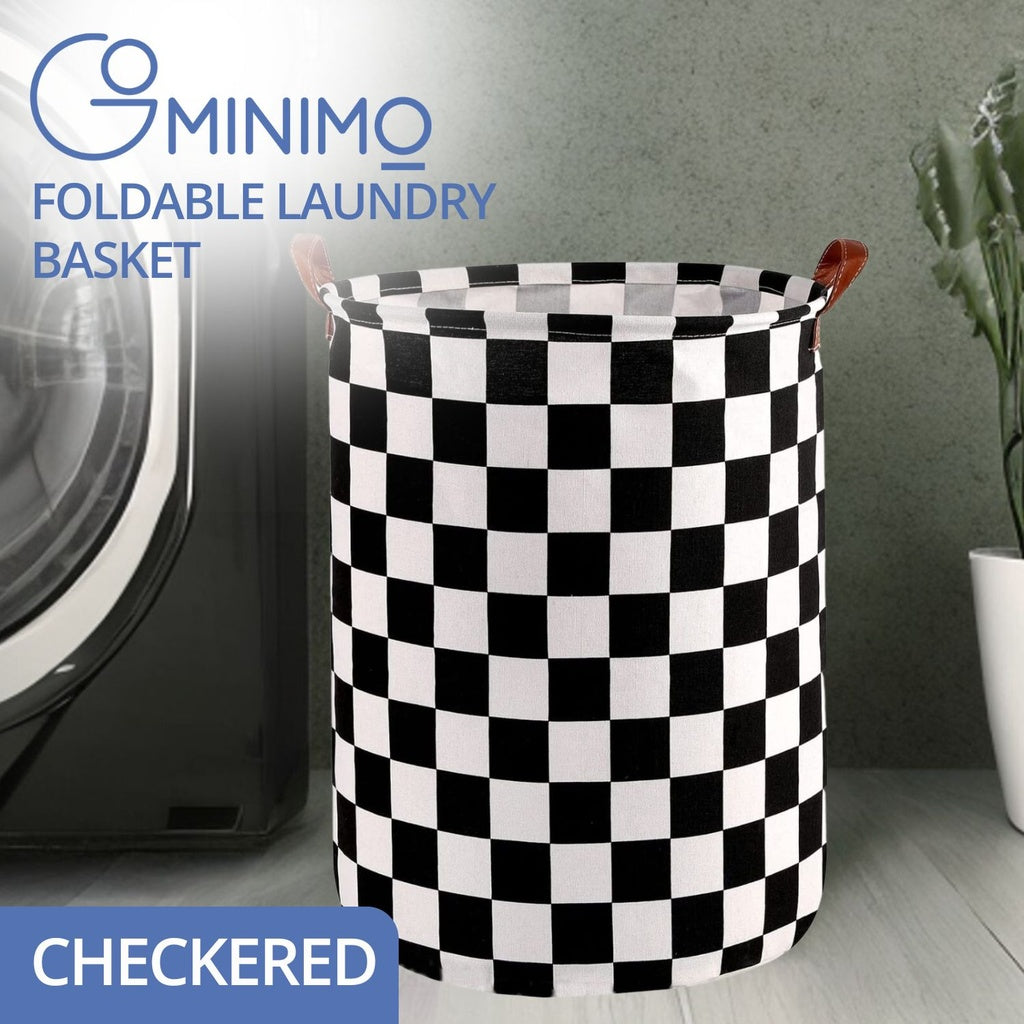 Laundry Basket Round Foldable (Checkered)