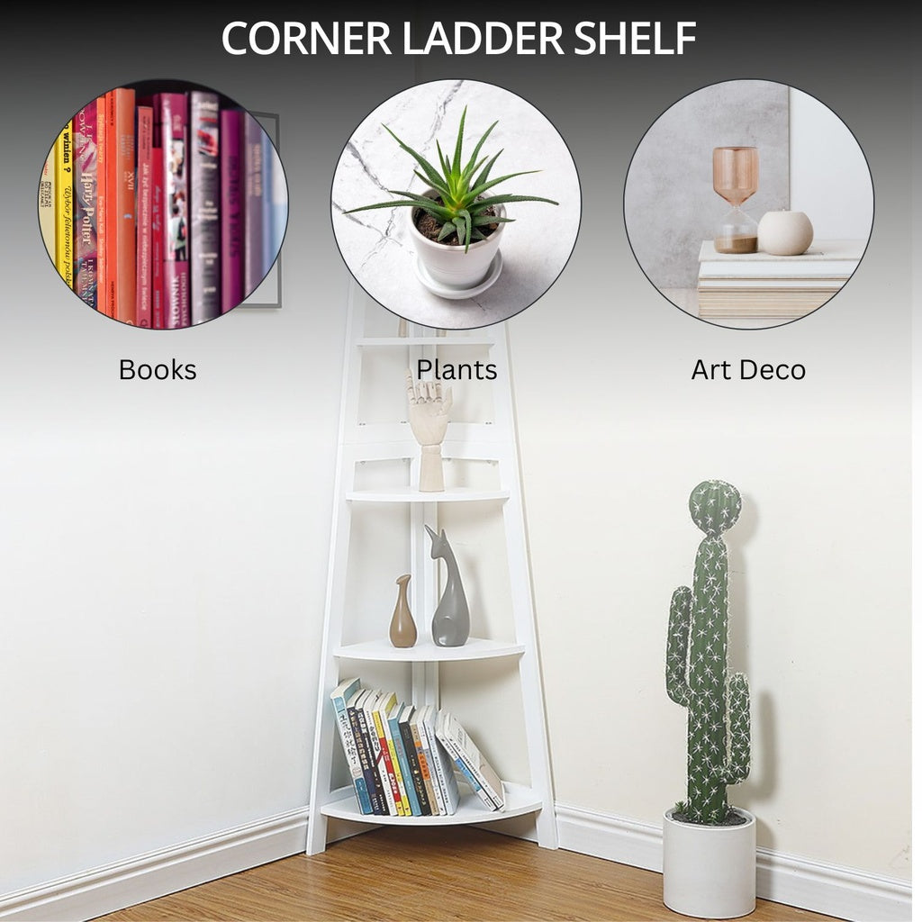 5 Tier Corner Ladder Shelf (White)