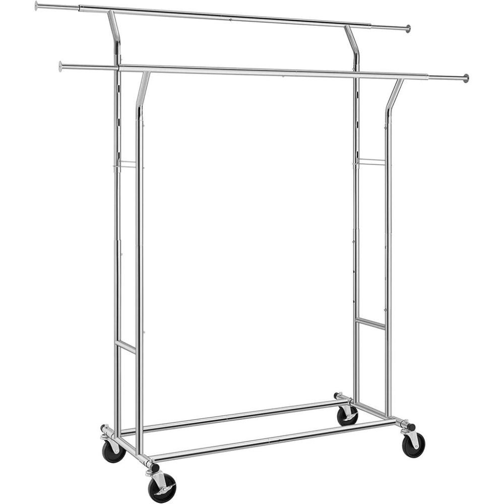 Metal Clothes Rack Stand on Wheels Heavy Duty - Silver