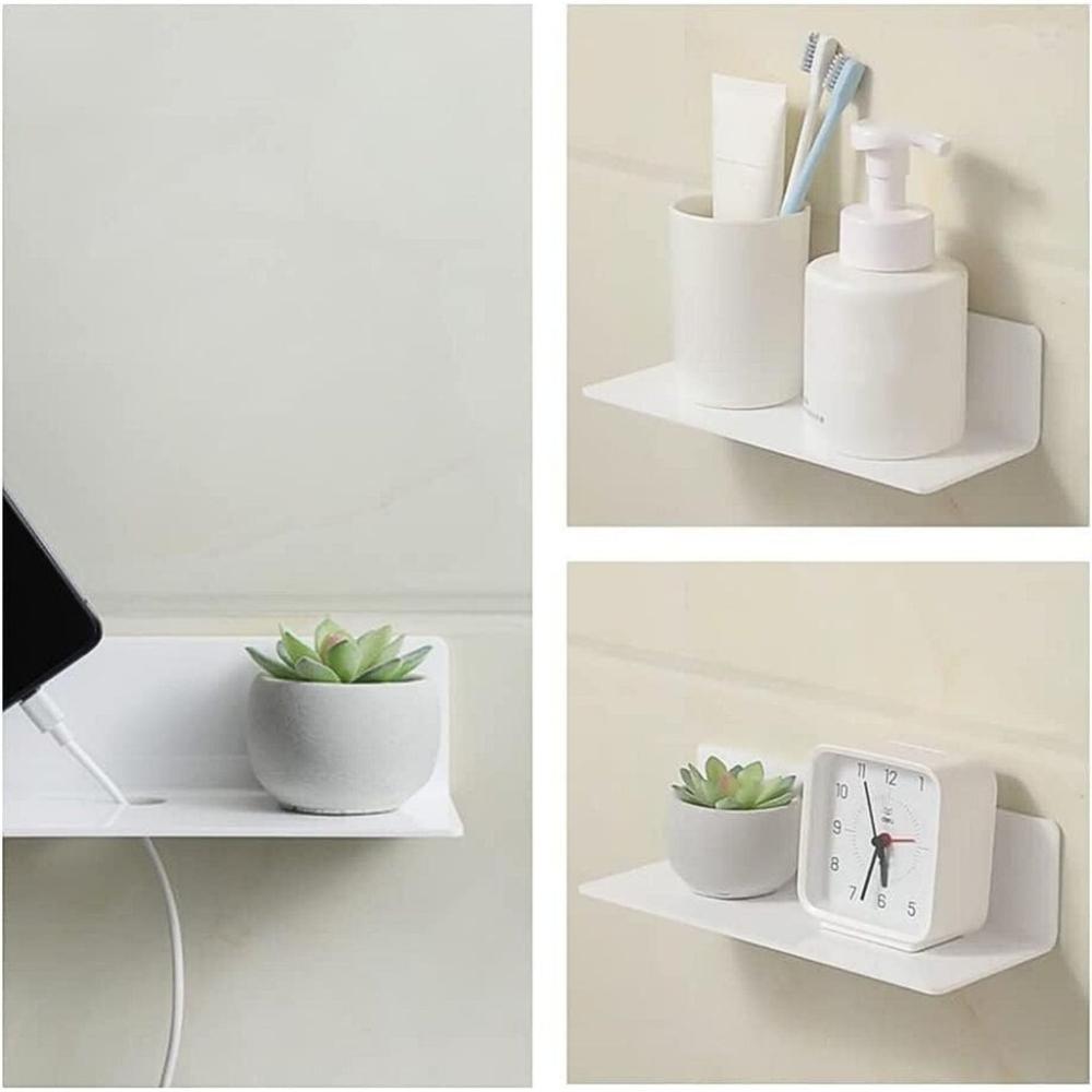 Acrylic Floating Wall Shelves Set of 2 with Cable Clips (White)